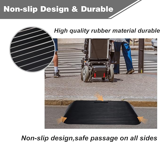 3.5" Rise Threshold Ramps Doorway, Wheelchair Ramp with Non-silp Surface, 4400 LBS Capacity, Solid and Portable, for Steps, Driveway and Curb Black