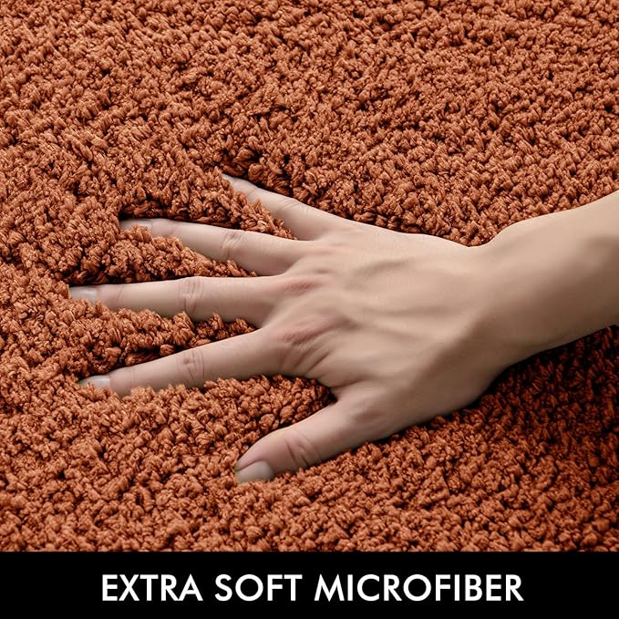 MIULEE Burnt Orange Extra Thick Non Slip Bathroom Rug Shaggy Soft Bath Mat Plush Microfiber Absorbent Water for Shower Tub Machine Washable (24x44 Inches)