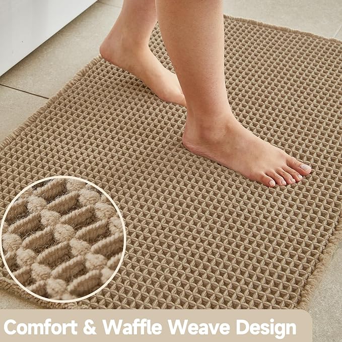 Waffle Bath Mat, Boho Bathroom Rugs Non Slip Washable Super Absorbent Quick Dry Farmhouse Bathroom Decor, 36"x24" / 3' x 2' Khaki