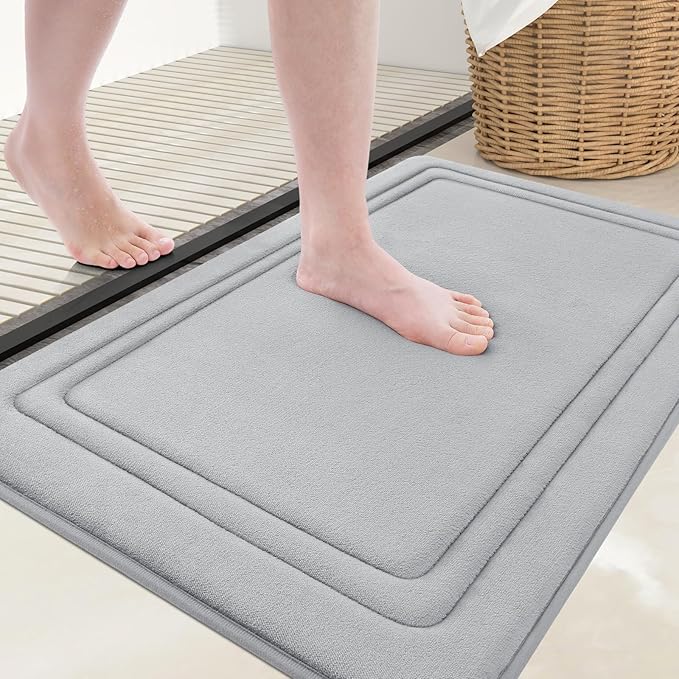Grandaily Memory Foam Bath Mat Rug 24x16, Ultra Soft, Non-Slip and Absorbent Bathroom Rugs, Machine Wash Dry, Comfortable Bath Carpet for Bathroom Floor, Tub and Shower, Grey