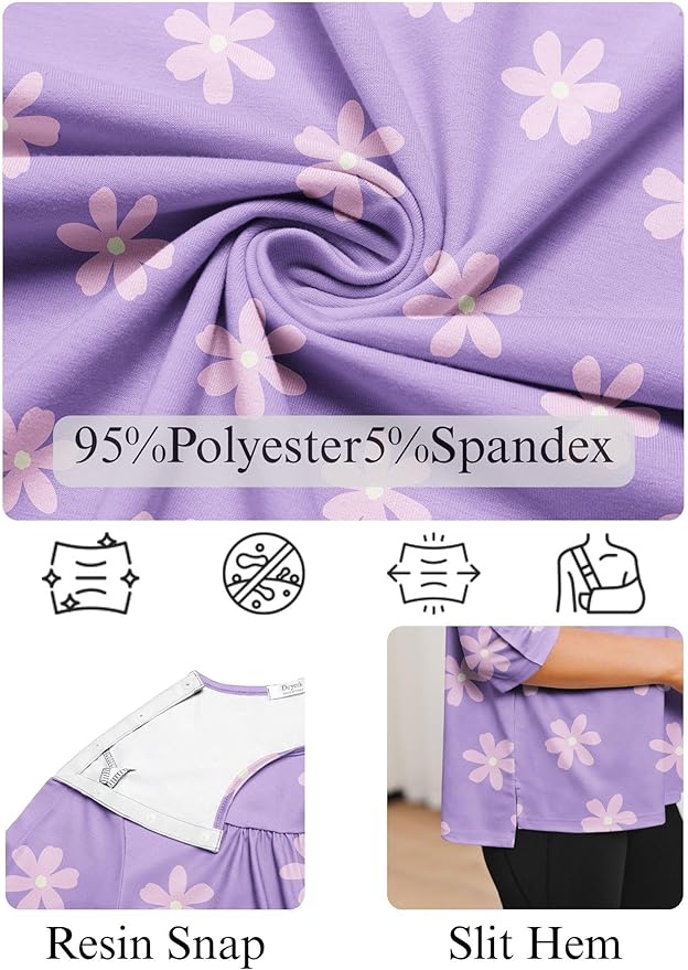 Deyeek Post Shoulder Surgery Shirt for Women Chemo Tear Away Shirt Snap Button 3/4 Sleeve Recovery Adaptive Clothing
