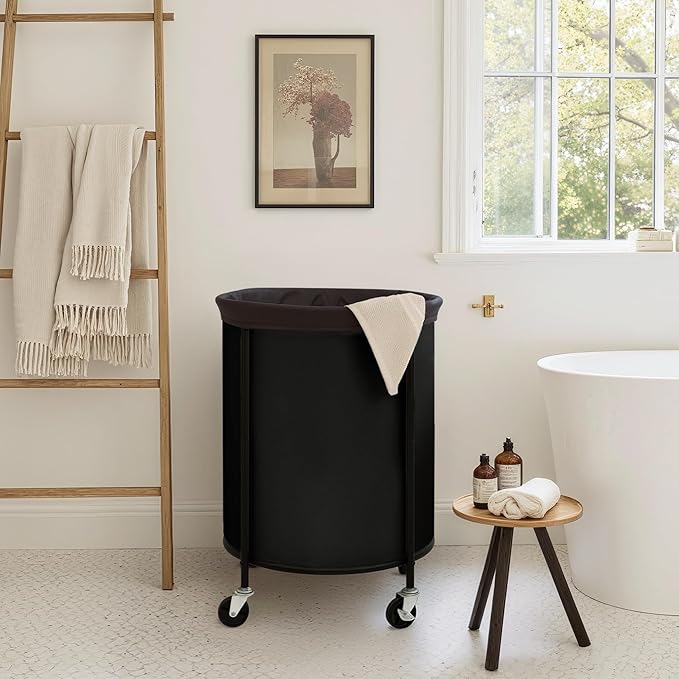 StorageWorks 52.8-Gallon(200L) Rolling Laundry Hamper, Heavy-Duty Round Laundry Basket with Wheels and Removable Bag, Hamper for Laundry Room Organization and Storage, Bathroom, Bedroom, Black