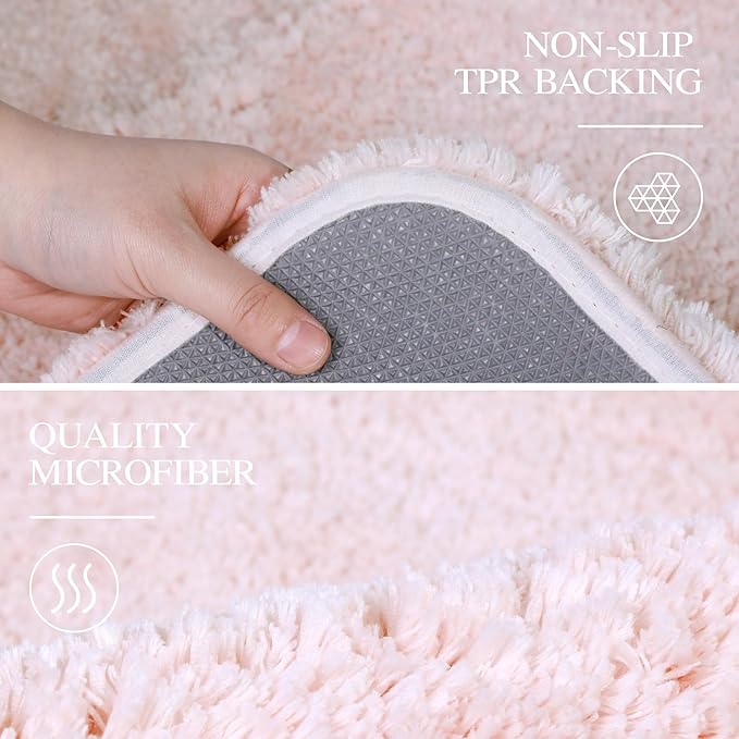 Walensee Contour Rug (20x24, Blush) Non Slip Bath Mat, Soft Microfiber Shaggy Mat, Machine Washable U Shape Toilet Rug