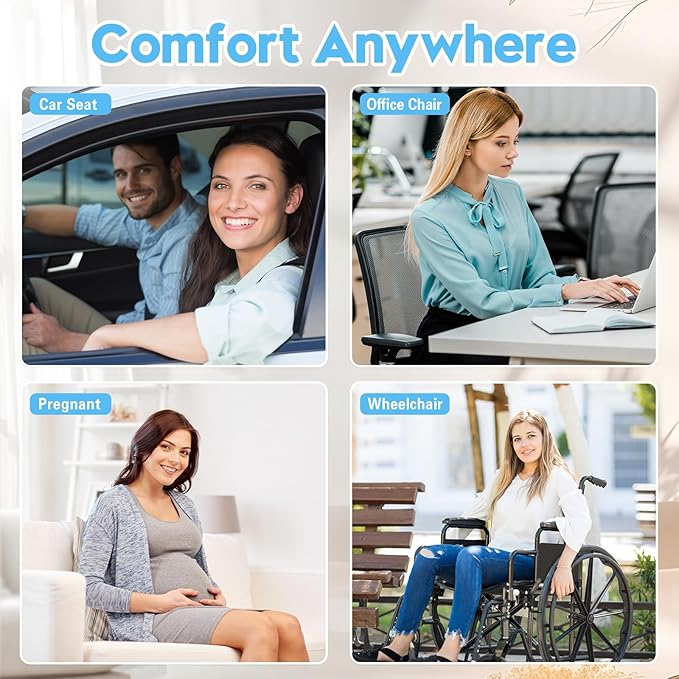 Wheelchair Seat Cushion with Memory Foam - Relieves Sciatica, Back & Tailbone Pain, Pressure Relief Design for Comfort & Posture Support, Non-Slip Bottom, 18"x14"x2.8" (Grey)