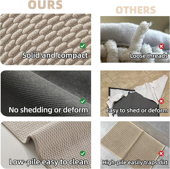Small Bathroom Rugs, Non Slip Washable Bath Rugs Super Absorbent Bathroom Rug Thin Quick Dry Low Pile Bath Mats, Beige 12"x12"