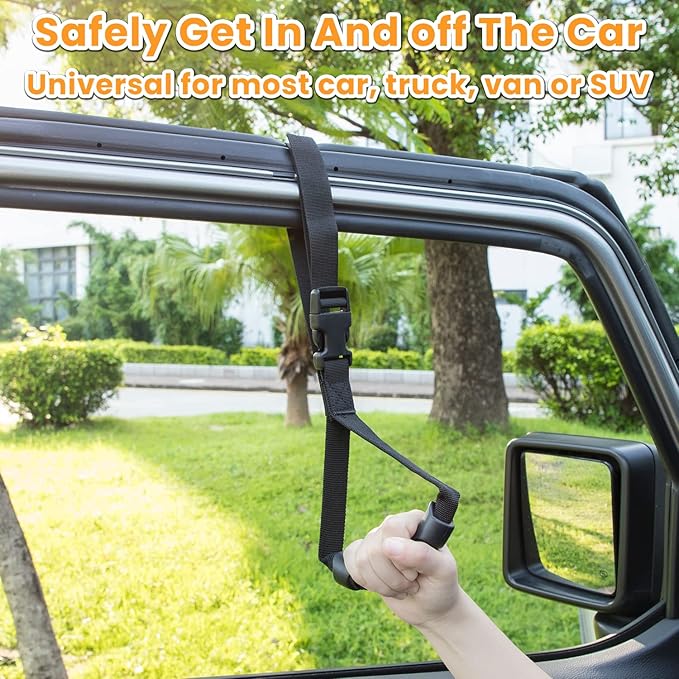 E-cowlboy Auto Cane Grab Bar - Portable Standing Aid Nylon Grip Mobility Assist Device (Black, 2 Pack)