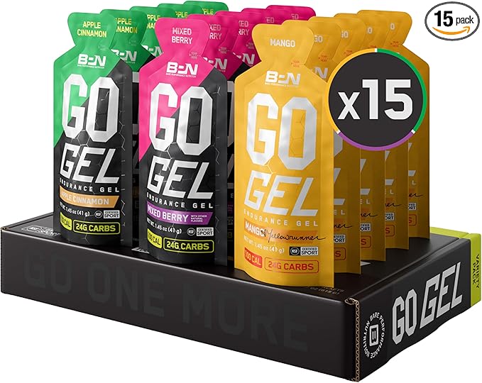 BARE PERFORMANCE NUTRITION, BPN Go Gel Endurance, 24g of Carbohydrates & 100 Calories per Pack, Vegan + Gluten Free Running Gel, 15 Single-Serving Variety Pack