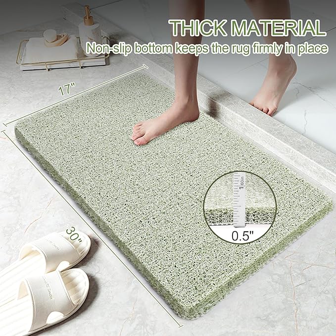 Joyhalo Shower Mat Bathtub Mat Non Slip, Bathmats Non Slip, Quick Drying Foot Scrubber Loofah Mats for Shower, Tub, Bathroom, Home,30x17inch, Mint Green