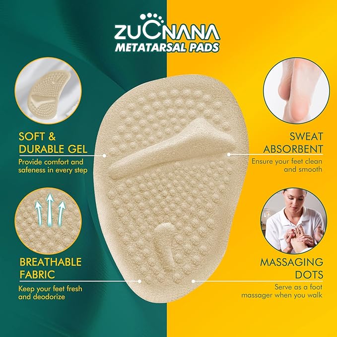 Metatarsal Pads Ball of Foot Cushions (6 Pairs), Non Slip High Heel Cushion Inserts Women, One Size Fits All Shoe Inserts for Women and Men, Reusable Foot Pads All Day Pain Relief and Comfort