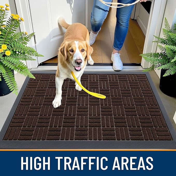 OLANLY Front Door Mat Outside Entrance 33x21, Absorbent, Heavy Duty Sturdy Natural Rubber Doormat Indoor Outdoor, Stain and Fade Resistant, Non-Slip Backing Low Profile Floor Mat for Entryway, Brown