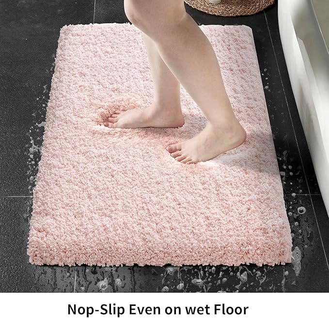 Pink Bathroom Runner Rug 24x70 Non Slip Fluffy Long Bath Mat for Bathroom Floor Washable Plush Luxury Bath Rug for Tub Absorbent Shower Sink Mat Bedside Rug