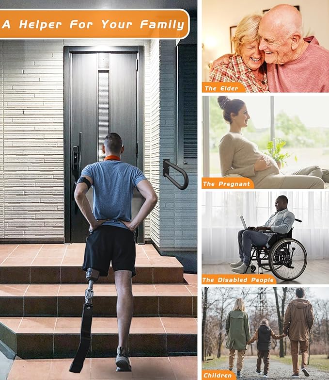 2 Pack Handrails for Outdoor Step Black Safe Grab Bar Railing U Shaped Pipe Metal Handrail Hand Railing Stair Indoor or Outdoor Stair Wall-Mount Used Walls for Garage Porch Patio Garden Entrance