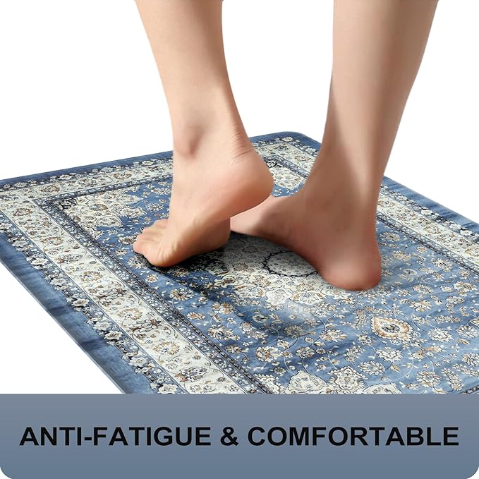 Collive Kitchen Rugs Anti Fatigue, Cushioned Kitchen Floor Mats Waterproof, Non Skid Comfort Standing Mats for Office, Sink, Laundry, 17”x59”, Blue