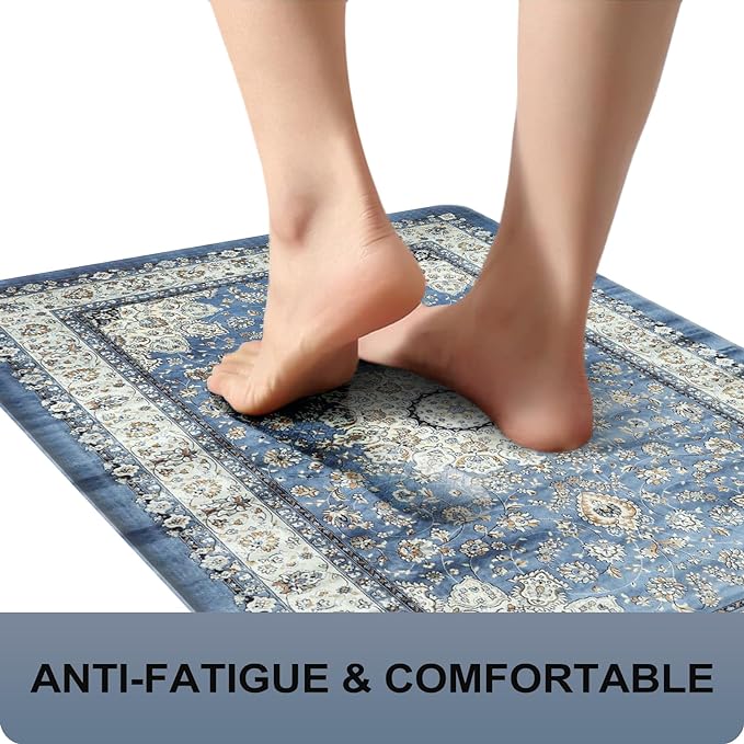 Collive Cushioned Kitchen Floor Mats, Anti Fatigue Kitchen Mats for Floor Non Slip Waterproof Sink Rugs, Comfortable Standing Desk Mat for Office, Laundry Room, 17"x47"-Blue