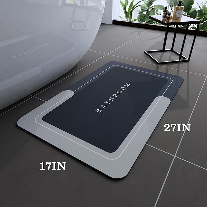 Bath Mats 17x27 Inch, Modernized Magic Mat Bathroom, Rubber Anti Slip Quick Drying Absorbent Bathroom Rug, Shower Room Rugs for in Front of Bathtub, Sink, Blue