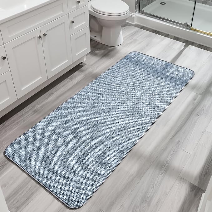 Bath Mat,Ultra Thin Bathroom Runner Rugs,Large Bath Mats for Bathroom,Quick Dry,Non-Slip,Machine Washable,Low Pile,Bath Rug,Shower Outside,Sink,Home Decor Accessories.Blue,2'x5'（24x60inch）
