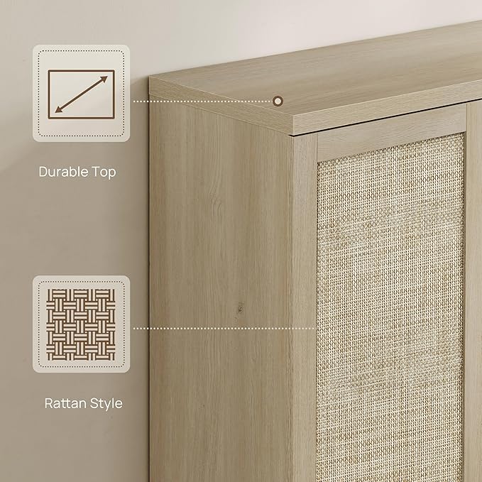 SICOTAS Rattan Shoe Storage Cabinet - Modular Shoe Cabinets with Door Tall Large Shoe Cabinet Storage for Entryway - 31.2" Wide Modular Cabinet for Hallway, Living Room