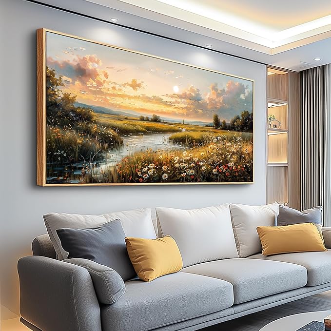 FUHAIHUA Wood Framed Canvas Wall Art For Living Room Large Wall Decor For Office Bedroom Decorations Sunset Landscape Pictures Farmhouse Painting Artwork Room Wall Mural Aesthetic Home Decor 30x60 In