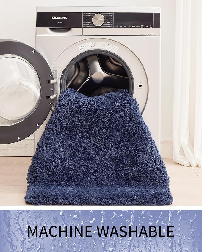Bathroom Rugs, Ultra Thick Shaggy Soft Microfiber Absorbent Bath Rug, High Density Foam Latex Non Slip Backing, Machine Washable Bath Mats for Bathroom Floor & Sink 24x17, Navy Blue