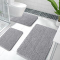 OLANLY Bathroom Rugs Sets 3 Piece, Soft Absorbent Chenille Bath Mats and U-Shaped Contour Toilet Rug, Quick Dry, Home Decor Accessories, Bath Mat Set for Bathroom (36"x24"+24"x16"+24"x20", Grey)