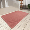 AMOAMI Upgraded Waffle Bath Mat, Super Absorbent Non Slip Bath Mats for Bathroom Floor, Machine Washable Bathroom Rugs with Tassels, Rubber Backed Bathroom Mats, Ultra Soft, 17" x 24", Coral
