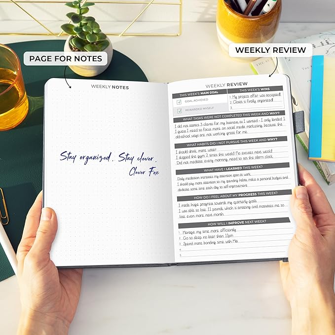 Clever Fox Daily Planner – Undated Planning Notebook with Hourly Schedule & To-Do List – Personal Day Task & Work Organizer, 6 Months (Silver Black)