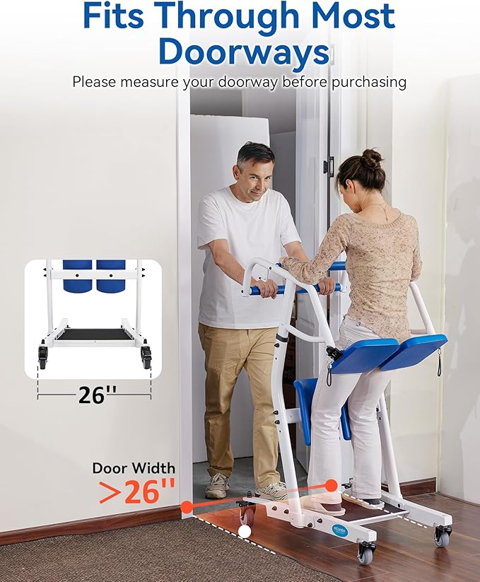 MCombo Stand Assist Patient Lift with Transfer Belt, Patient Transport Unit for Home Care and Elderly Use, 400lbs Capacity, STA446 (Blue)