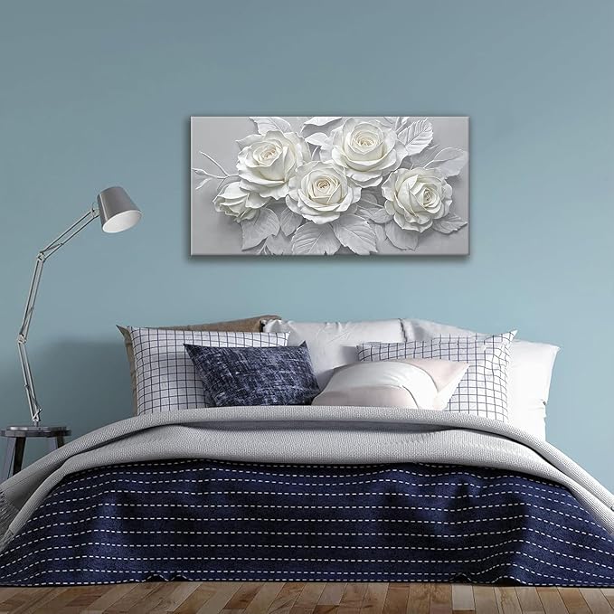 Suconvng White Flower Wall Art Painting Canvas Art Wall Decor 20 X 40 Inch Decorations Modern Minimalist Flower Aesthetic Wall Decor Canvas Art Picture For Bedroom Kitchen Office Home Decoration