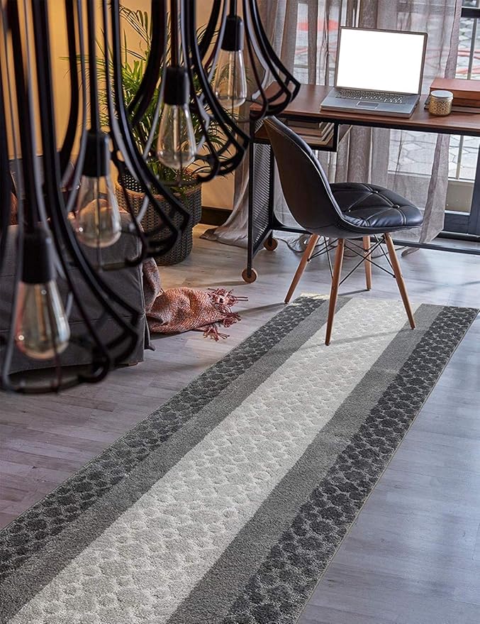 Custom Size Hallway Runner Rug Grey Color 31 inch Wide Select Your Length Non-Slip (Skid Resistance) Rubber Backing 34 feet x 31 inch