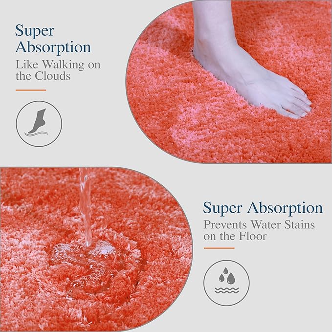Walensee Bathroom Rug Non Slip Bath Mat (16 x 24, Iiving Coral) Water Absorbent Soft Microfiber Shaggy Bathroom Mat Machine Washable Bath Rug Thick Plush Rugs for Shower
