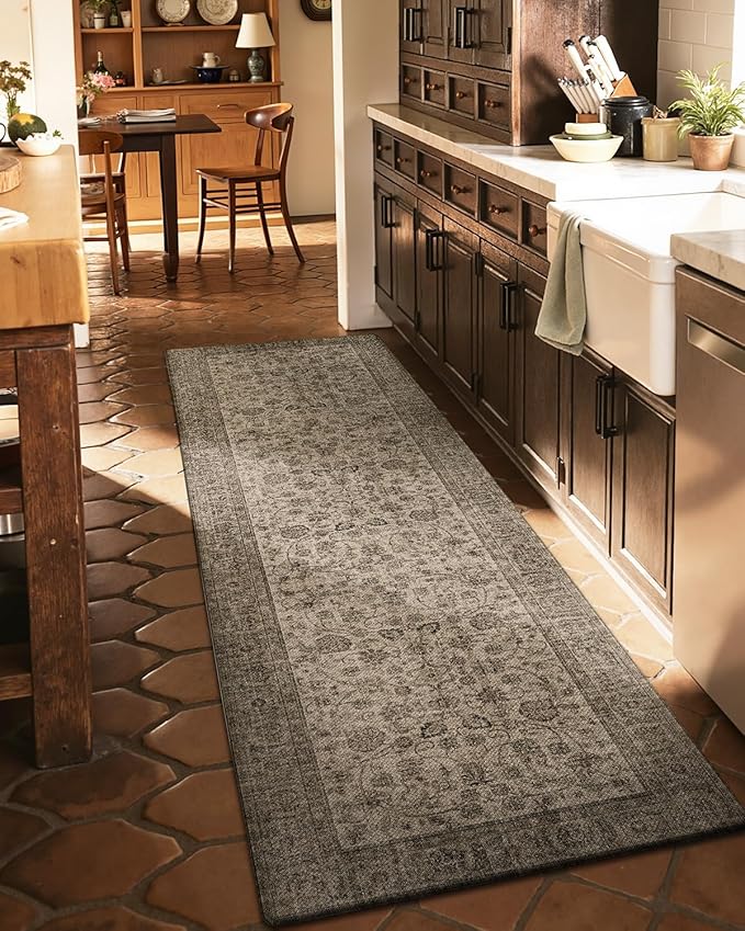 DEXI Kitchen Mats for Floor Cushioned, 23x35+23x59 Extra Large Runner Rug Non Slip, Waterproof Soft Comfort Standing Padded Anti Fatigue Decorative Set of 2, Brown