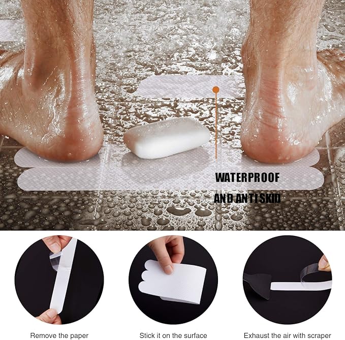 Anti Slip Shower Stickers, Safety Bathtub Strips Adhesive Decals with Premium Scraper for Bath Tub Shower Stairs Ladders Boats