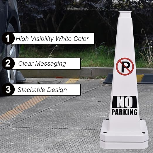 OrangeStar 6-Pack 28" No Parking Cones, Large 4-Sided Traffic Cones with Heavy Rubber Base for Parking Lot Control, Safety, Driveway | Indoor Outdoor Use
