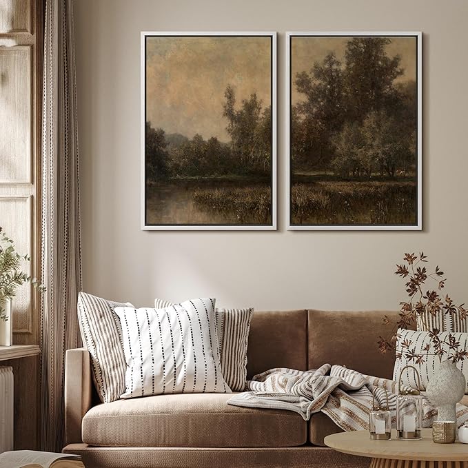 MUDECOR Framed Canvas Print Wall Art Wildflower Meadow Romantic Impressionist Floral Landscape Illustrations Modern Art Decorative Bohemian Chic for Living Room, Bedroom, Office - 16"x24"x2 White