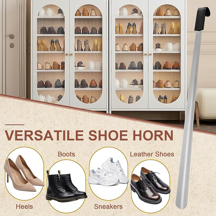 Redriver Metal Shoe Horn Long Handle for Seniors, Long Shoehorn, Shoe Spoon Helpers to Put on Your Shoes for Men Women