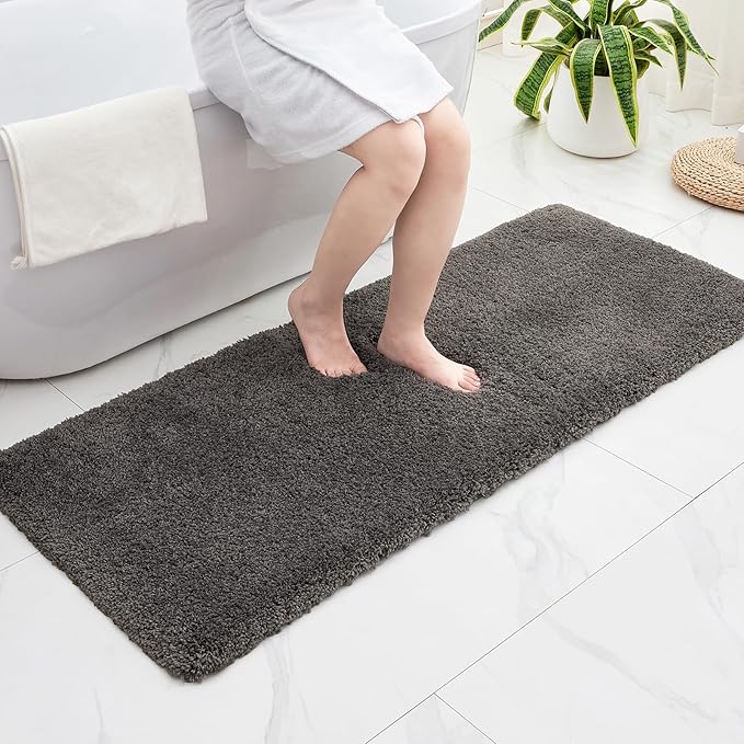 Bathroom Rugs 24x48 Non Slip Dark Grey Fluffy Bath Mat for Bathroom Floor Washable Plush Luxury Bath Rug for Tub Soft Shaggy Absorbent Shower Sink Mat