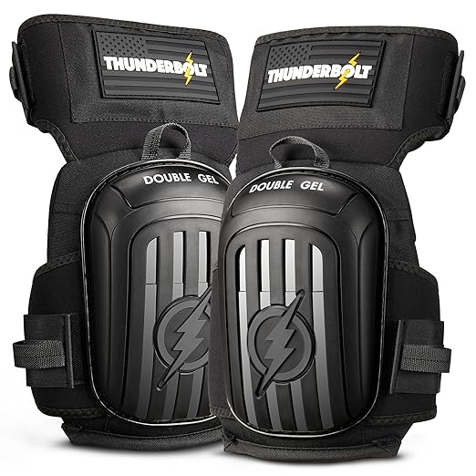 Thunderbolt Knee Pads for Men Construction Knee Pads for Work for Men and Women with Double Gel for Gardening Flooring Roofing Heavy Duty with Extra Thick Foam and Strong Adjustable Non-Slip Straps