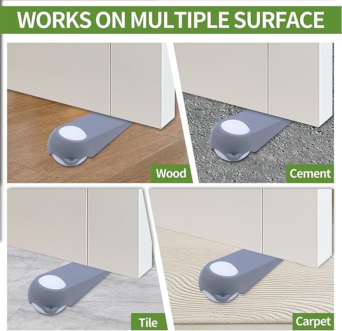 Door Stoppers for Bottom of Door, Rubber Door Stopper Wedges, Door Holders for All Types of Surfaces, 2 Pack Magic Ball Door Stops, Combo Pack, Grey and White