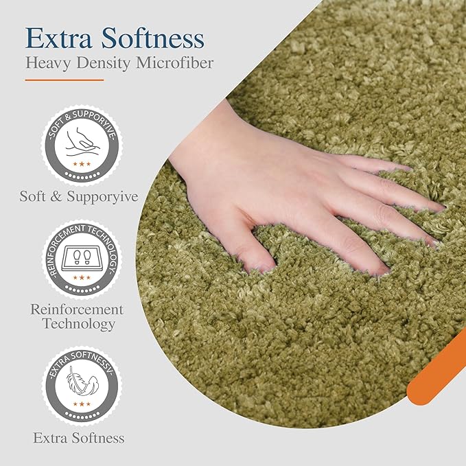 Walensee Large Bathroom Rug (24 x 72, Olive Green) Extra Soft and Absorbent Shaggy Bath Mat, Machine Washable Microfiber, Non Slip Luxury Floor Mat