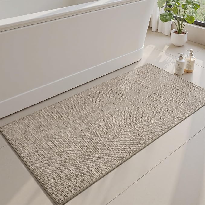 AMOAMI Bath Mat Non Slip Super Absorbent Quick Dry Bath Mats for Bathroom Floor Rubber Backing Washable Bathroom Rugs Modern Woven Jacquard Mat, Beside Tub Bath Rugs, 2'x4', Brown