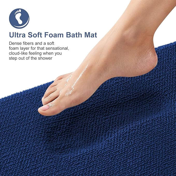 OLANLY Thick Memory Foam Bath Mat Rug 59x24, Extra Soft Absorbent Bathroom Rug, Quick Dry Bath Mats, Non-Slip, Machine Washable Carpet for Bathroom, Tub and Shower, Home Decor Accessories, Navy