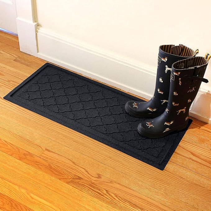 WaterHog Indoor Outdoor Boot Tray Mat – Skid-Resistant Entry Rug for Front Door, Mudroom, Porch, Patio, Garage, All Weather Floor Protector, Made in USA, Cordova Pattern, Charcoal, 15 x 36 Inches
