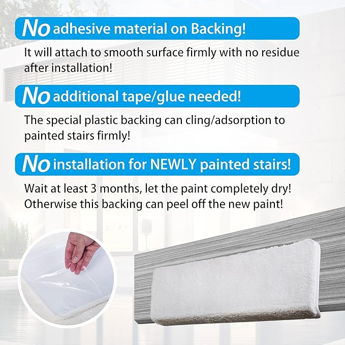 PURE ERA Carpet Stair Treads Ultra Plush 9.5" X 30"Soft Bullnose Indoor Stair Protectors Pet-Friendly Non-Slip Skid Resistant Tape Free Washable Reusable(7 Pieces,White)
