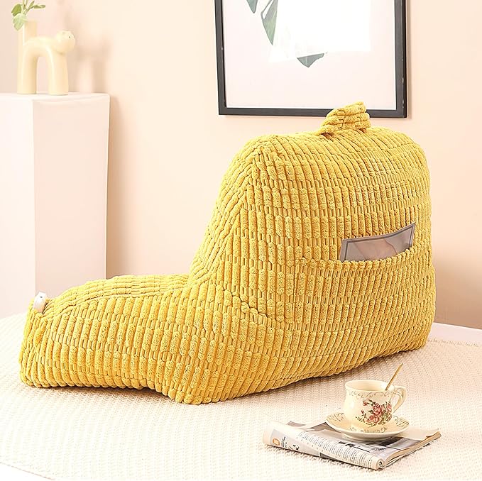 Reading Pillow for Sitting in Bed, Large Backrest Reading Pillow with Arm Rest,Back-Rest Support Cushion for Sit Up on Couch, Sofa, and Floor, Dorm Essentials (Yellow Corduroy, Standard(17"))