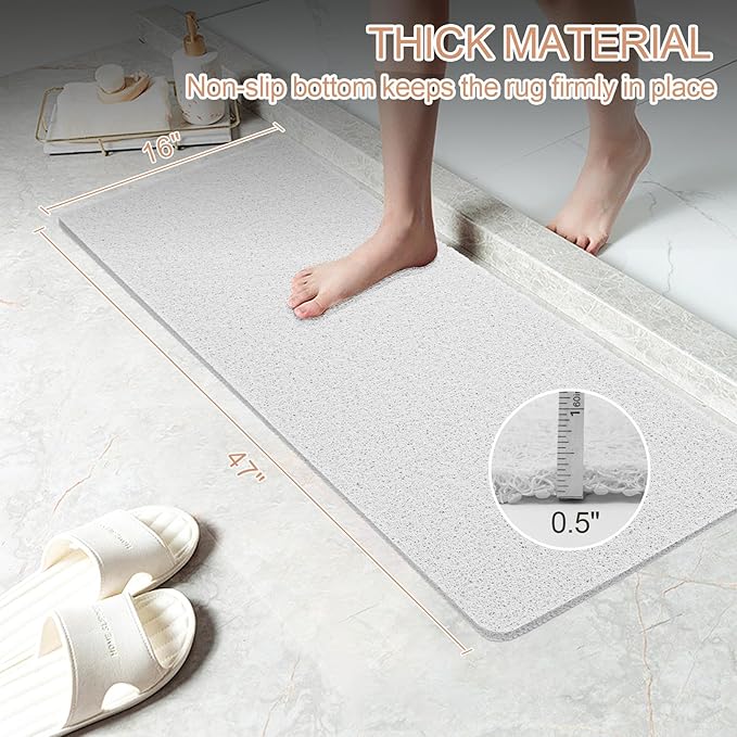 Joyhalo Shower Mat Bathtub Mat Non Slip, Bathmats Non Slip, Quick Drying Foot Scrubber Loofah Mats for Shower, Tub, Bathroom, Home, 47x16inch, Grey
