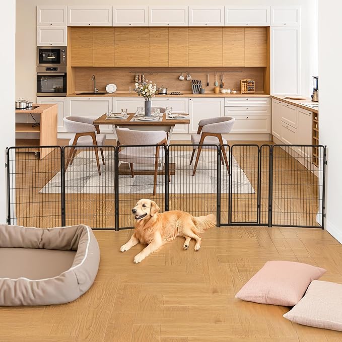 FXW Dog Gate Extra Wide Designed for Indoor Use, Adjustable Width Up to 165-inch Wide (45" H 6 Wire Panels for Large Dogs), Black