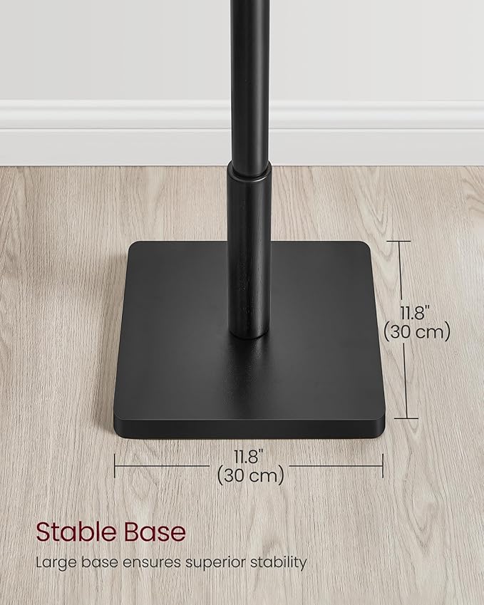 VASAGLE Solid Wood Coat Rack, Free Standing Hall Coat Tree with 8 Hooks, 3 Height Options, for Coats, Hats, Bags, Purses, for Entryway, Hallway, Rubberwood Hooks and Pole, Ink Black URCR010B01