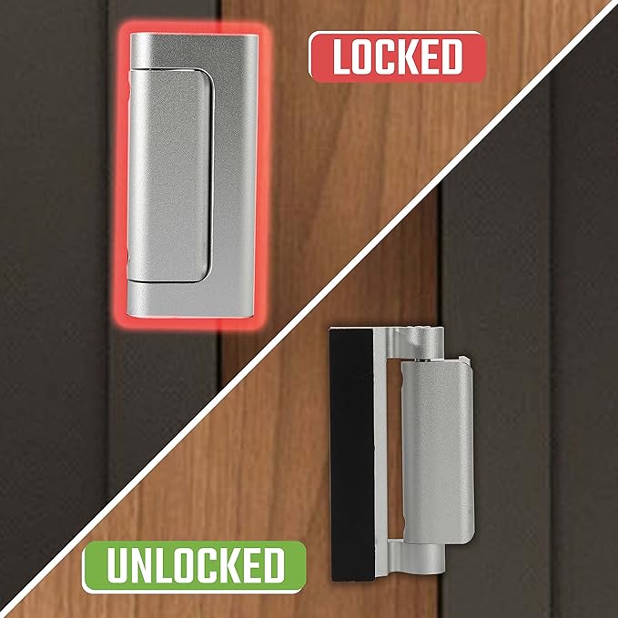 3PACK Home Security Door Reinforcement Lock Childproof, Add High Security to Home Prevent Unauthorized Entry, Aluminum Construction Finish, Frame Lock, Silver