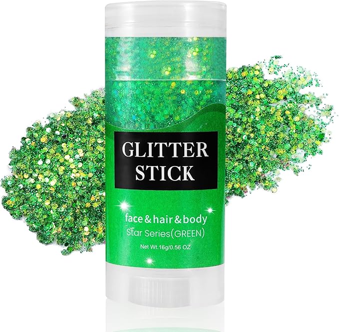 Mysense Green Body Glitter Stick, Mardi Gras Face Hair Glitter, Festival Rave Outfits for Women, St Patricks Day Accessories, Sparkling Mermaid Sequins Chunky Glitter Makeup, 0.56oz