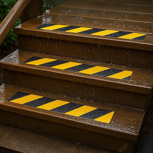 S&X S680 Anti Slip Stair Treads 6" x 30", 10-Pack Pre-Cut Black/Yellow Caution Non Slip Safety Tape Strips for Outdoor Stair Treads, Wooden Steps & Exterior Grips